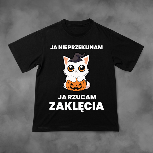 Biała koszulka z nadrukiem Ja Nie Przeklinam - Ja Rzucam Zaklęcia idealna na PREZENT - FUNNYWEAR