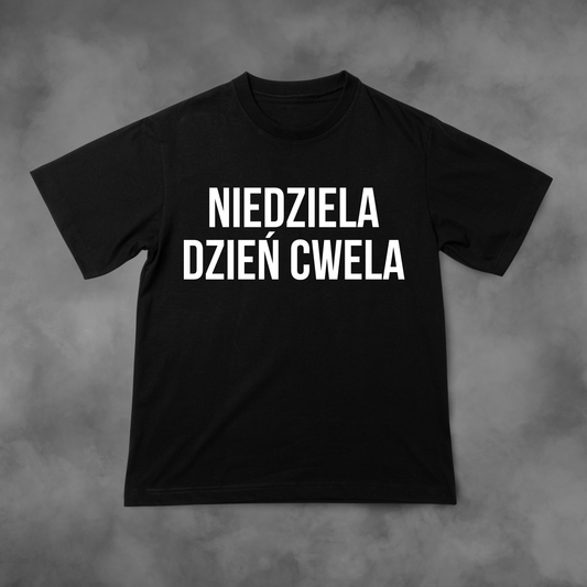 Biała koszulka z nadrukiem Niedziela Dzień Cwela idealna na PREZENT - FUNNYWEAR