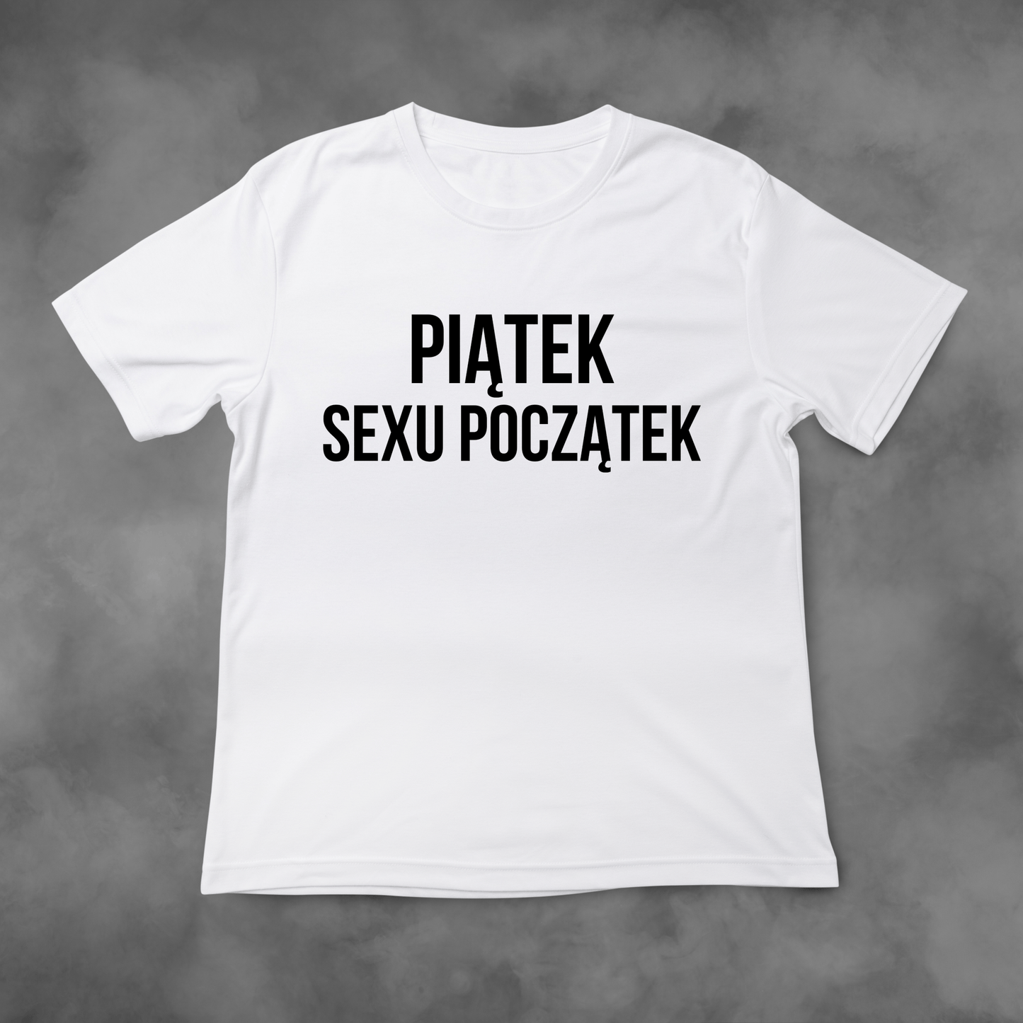 Biała koszulka z nadrukiem Piątek Sexu Początek idealna na PREZENT - FUNNYWEAR
