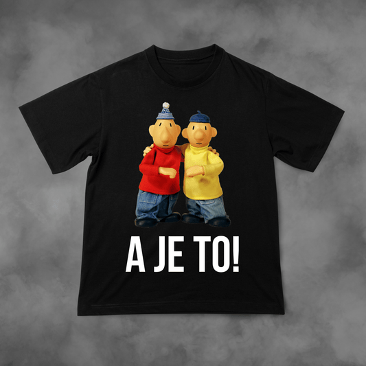 Biała koszulka z nadrukiem Sąsiedzi "A Je To!" idealna na PREZENT - FUNNYWEAR