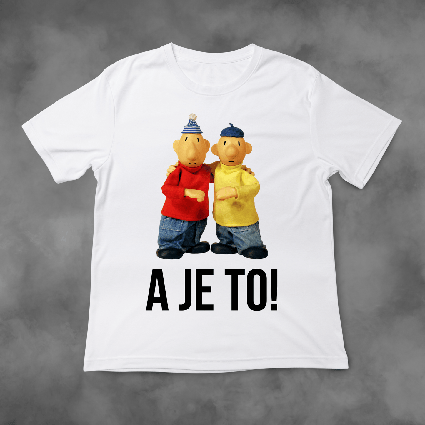 Biała koszulka z nadrukiem Sąsiedzi "A Je To!" idealna na PREZENT - FUNNYWEAR