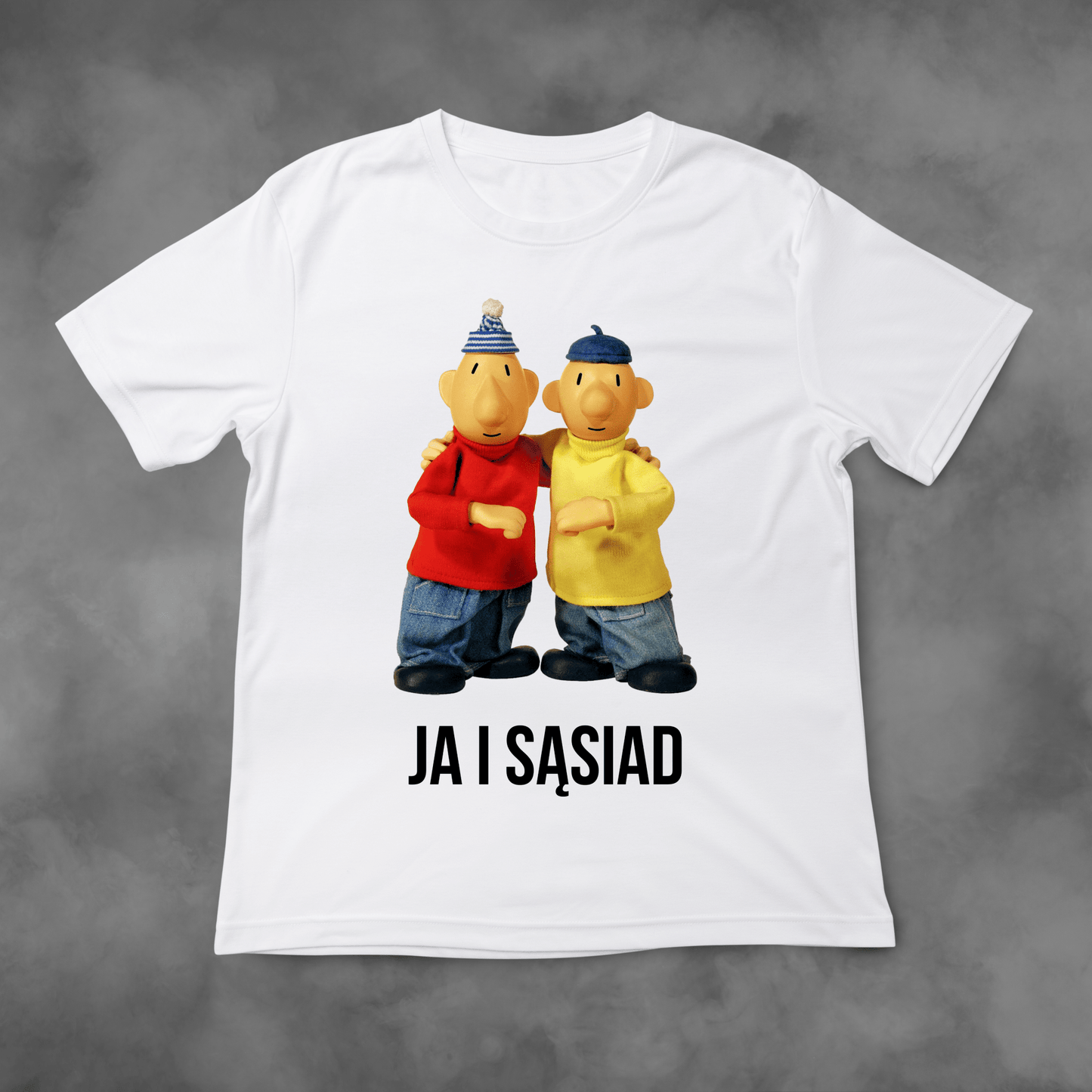 Biała koszulka z nadrukiem Sąsiedzi "Ja I Sąsiad" idealna na PREZENT - FUNNYWEAR