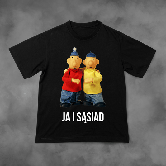 Biała koszulka z nadrukiem Sąsiedzi "Ja I Sąsiad" idealna na PREZENT - FUNNYWEAR