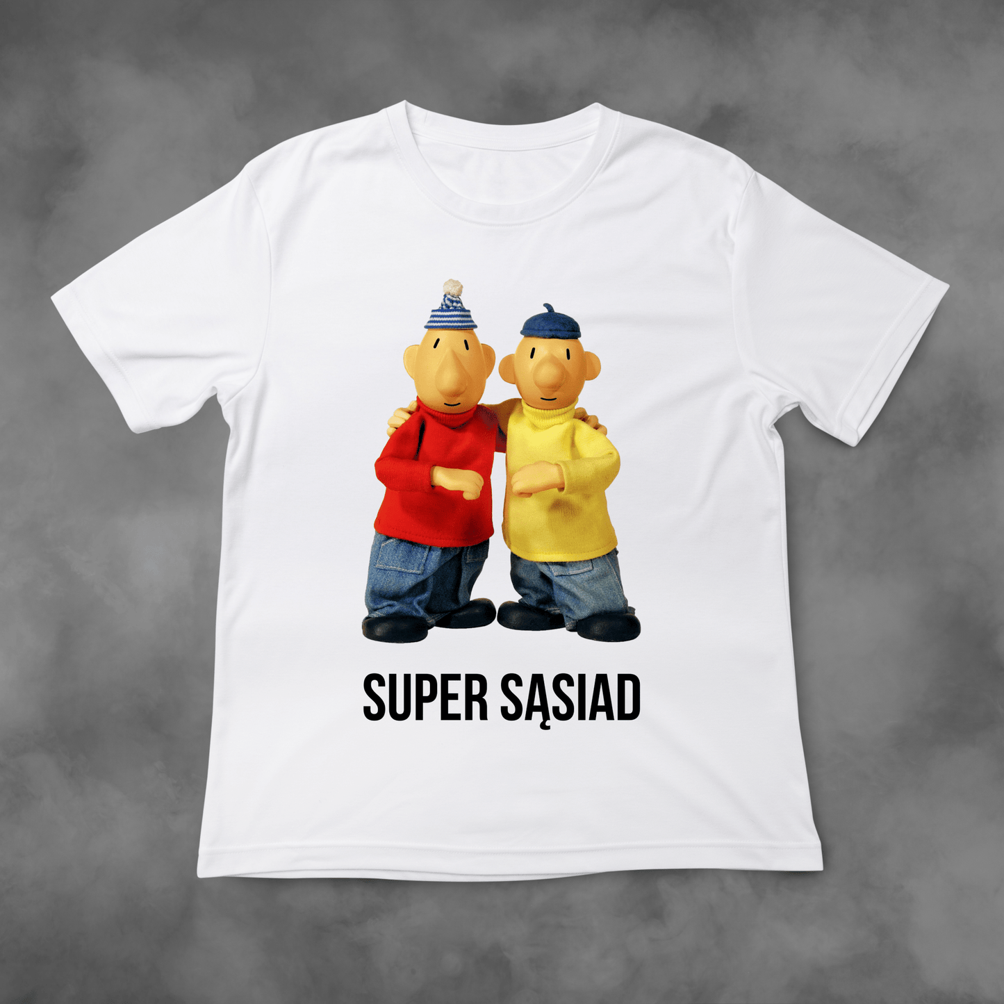 Biała koszulka z nadrukiem Sąsiedzi "Super Sąsiad" idealna na PREZENT - FUNNYWEAR