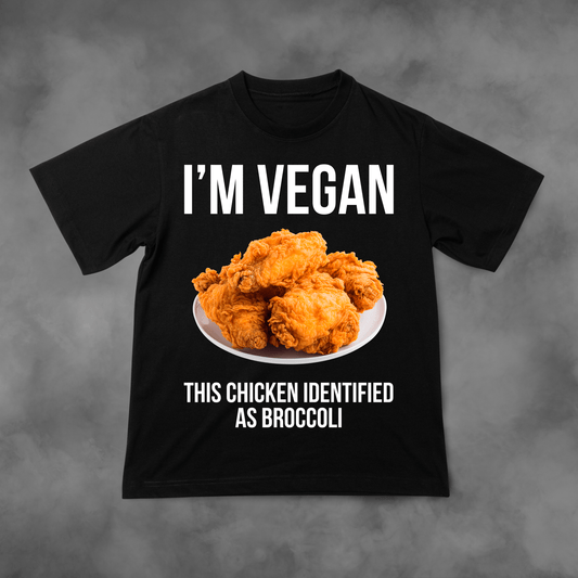 Koszulka z nadrukiem I'm VEGAN (This Chicken Identified as Broccoli) idealna na PREZENT - FUNNYWEAR