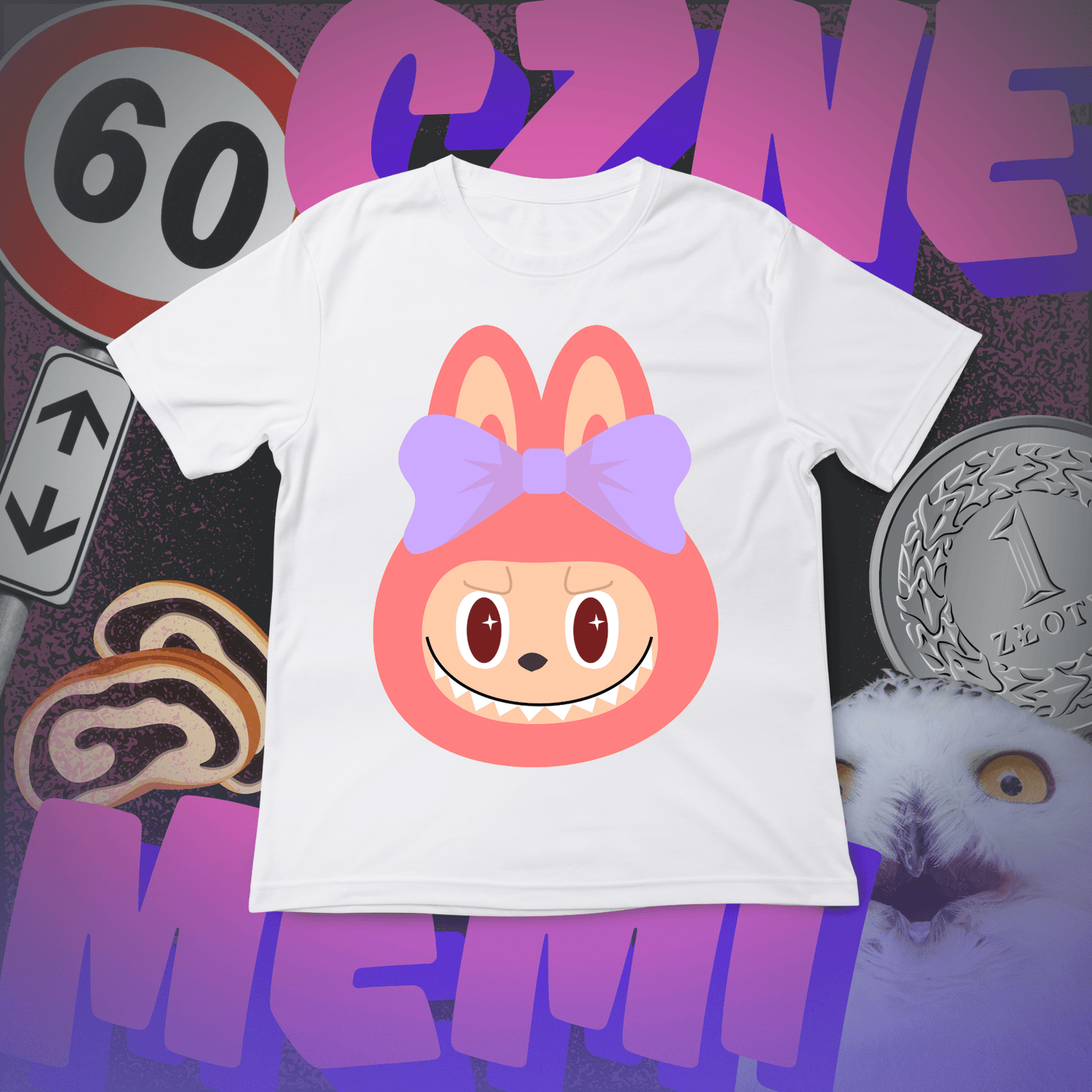 Koszulka z Nadrukiem LABUBU Różowe Tiktok Memiczne - FUNNYWEAR