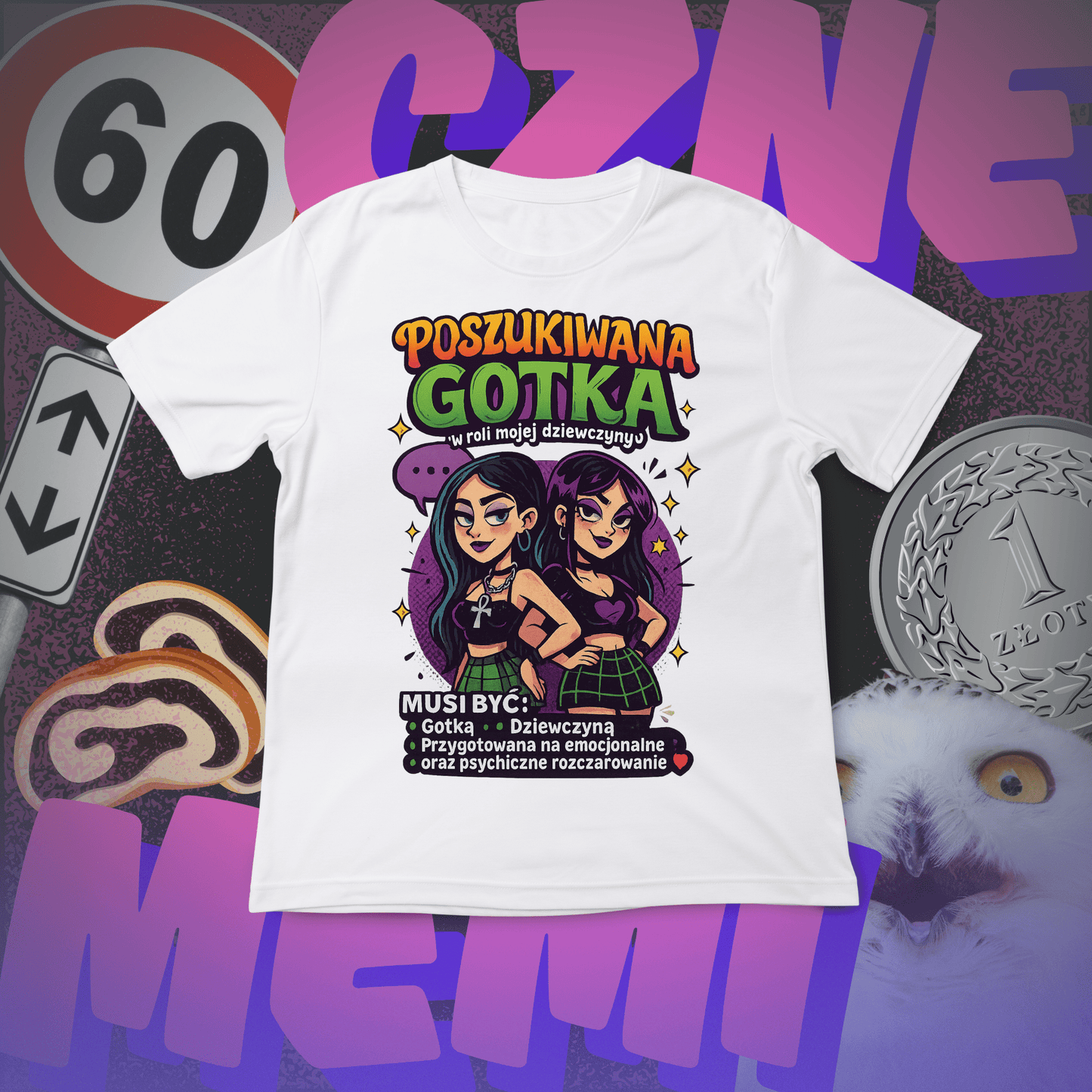 Koszulka z Nadrukiem Poszukiwana Gotka Dziewczyna Tiktok Memiczne - FUNNYWEAR