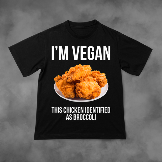 Koszulka z nadrukiem I'm VEGAN (This Chicken Identified as Broccoli) idealna na PREZENT