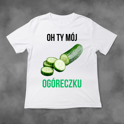 Biała koszulka z nadrukiem Oh Ty Mój Ogóreczku idealna na PREZENT