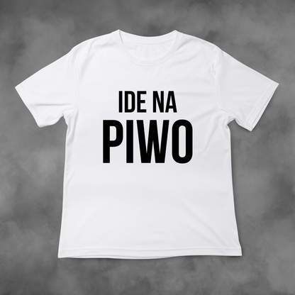 Biała koszulka z nadrukiem Koszulka Ide Na Piwo idealna na PREZENT - FUNNYWEAR