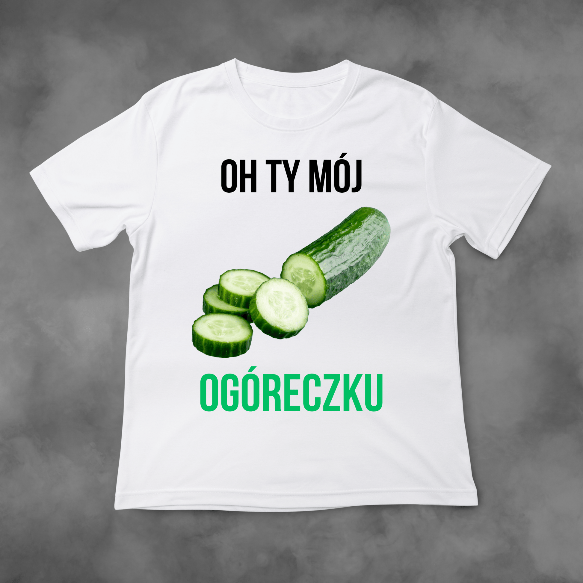 Biała koszulka z nadrukiem Oh Ty Mój Ogóreczku idealna na PREZENT - FUNNYWEAR