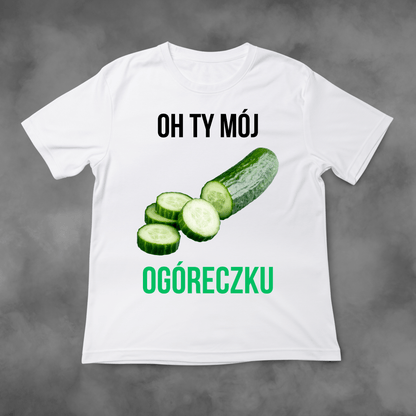 Biała koszulka z nadrukiem Oh Ty Mój Ogóreczku idealna na PREZENT - FUNNYWEAR