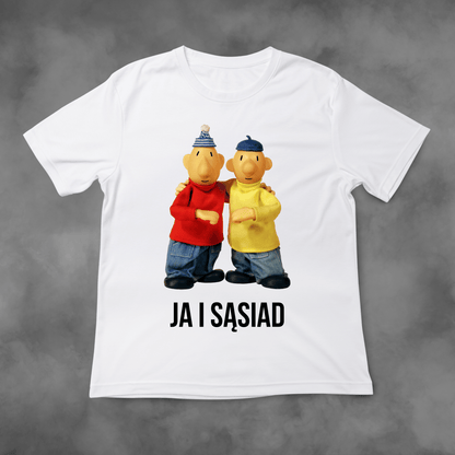 Biała koszulka z nadrukiem Sąsiedzi "Ja I Sąsiad" idealna na PREZENT - FUNNYWEAR