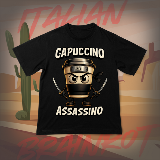 Koszulka z Nadrukiem CAPUCCINO ASSASSINO Italian Tiktok Brainrot Na Prezent Urodziny Śmieszna