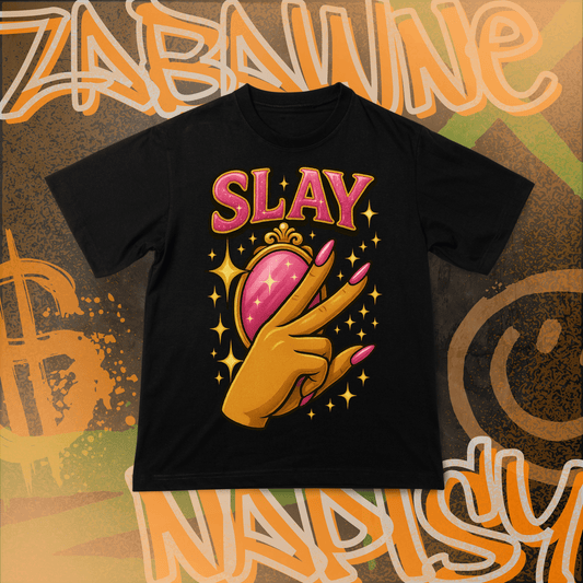 Koszulka z Nadrukiem SLAY QUEEN Tiktok Mem Zabawne Napisy Na Prezent Urodziny Śmieszna - FUNNYWEAR